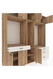 Kronos Dolap 8 Raflı 4 Çekmeceli 3 Askılı 220x59x243 Çam-Çam/Aytaşı
