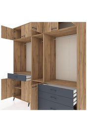 Kronos Dolap 8 Raflı 4 Çekmeceli 3 Askılı 220x59x243 Çam-Çam/Antrasit