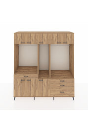 Kronos Dolap 8 Raflı 4 Çekmeceli 3 Askılı 220x59x243 Çam-Çam/Çam