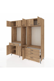 Kronos Dolap 8 Raflı 4 Çekmeceli 3 Askılı 220x59x243 Çam-Çam/Çam