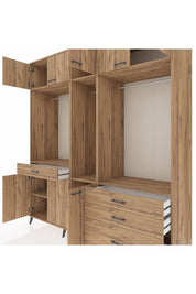 Kronos Dolap 8 Raflı 4 Çekmeceli 3 Askılı 220x59x243 Çam-Çam/Çam