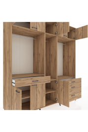 Kronos Dolap 8 Raflı 4 Çekmeceli 3 Askılı 220x59x243 Çam-Çam/Çam