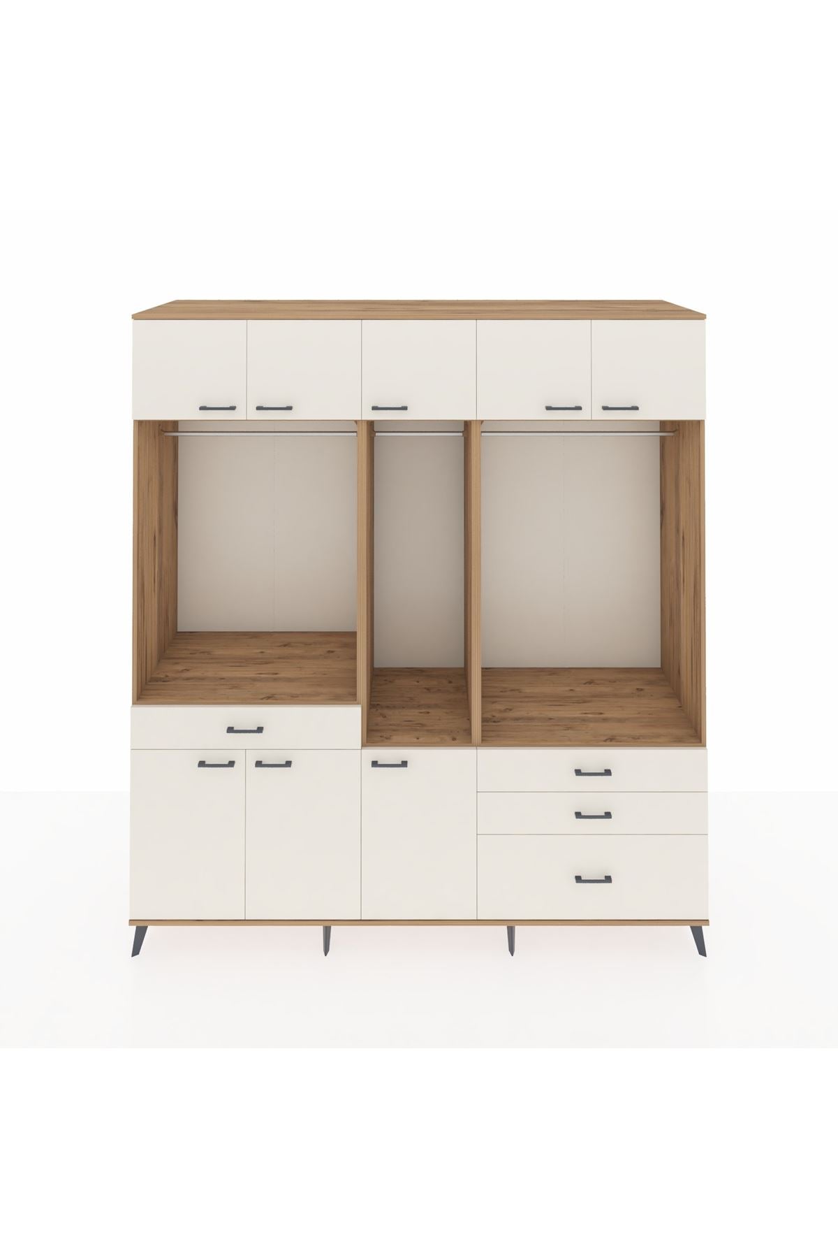 Kronos Dolap 8 Raflı 4 Çekmeceli 3 Askılı 220x59x243 Çam-Aytaşı/Aytaşı
