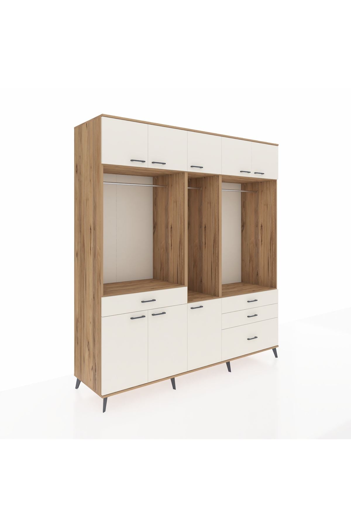 Kronos Dolap 8 Raflı 4 Çekmeceli 3 Askılı 220x59x243 Çam-Aytaşı/Aytaşı