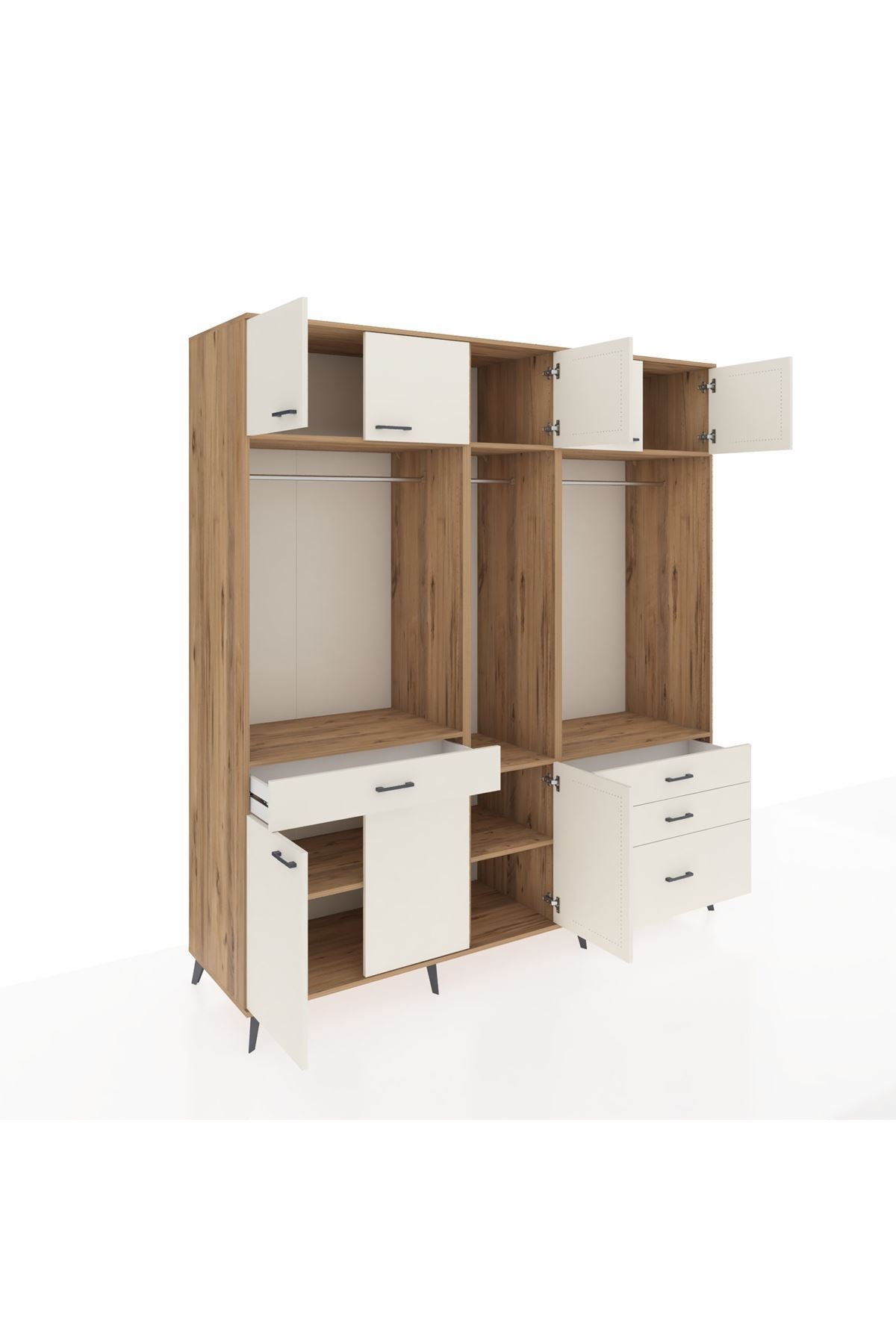 Kronos Dolap 8 Raflı 4 Çekmeceli 3 Askılı 220x59x243 Çam-Aytaşı/Aytaşı