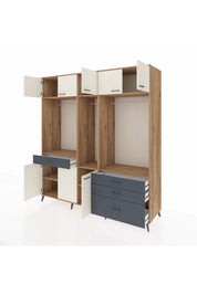 Kronos Dolap 8 Raflı 4 Çekmeceli 3 Askılı 220x59x243 Çam-Aytaşı/Antrasit