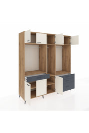 Kronos Dolap 8 Raflı 4 Çekmeceli 3 Askılı 220x59x243 Çam-Aytaşı/Antrasit