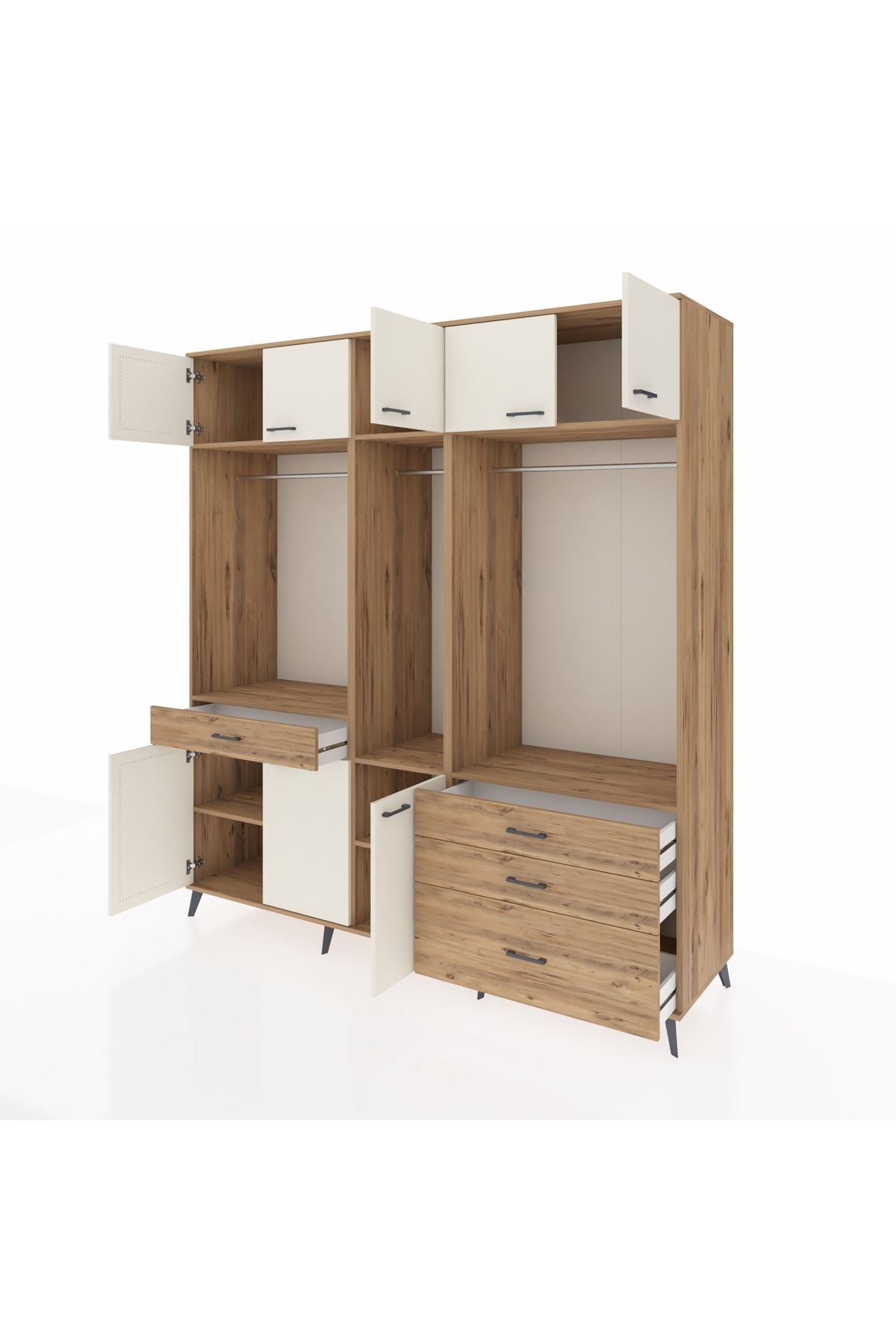 Kronos Dolap 8 Raflı 4 Çekmeceli 3 Askılı 220x59x243 Çam-Aytaşı/Çam