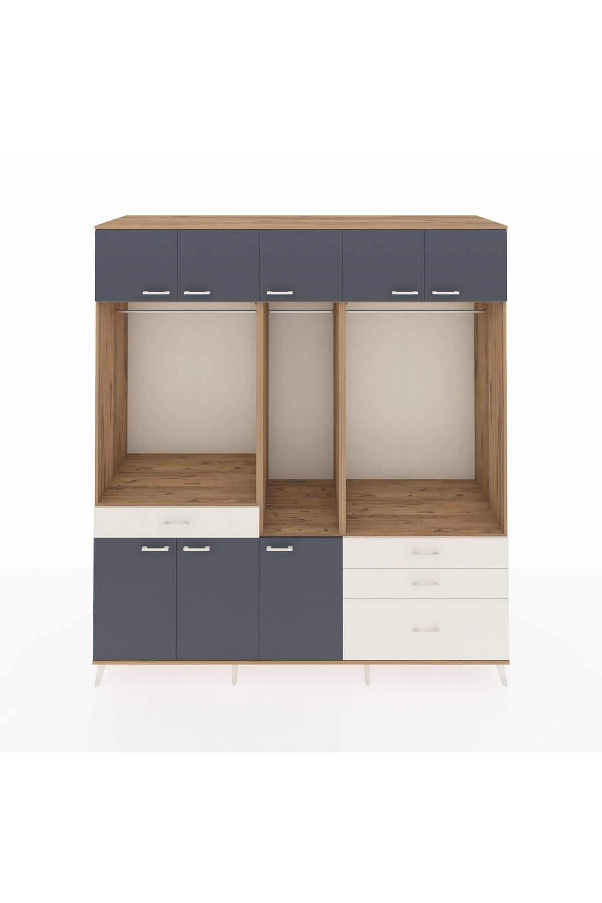 Kronos Dolap 8 Raflı 4 Çekmeceli 3 Askılı 220x59x243 Çam-Antrasit/Aytaşı