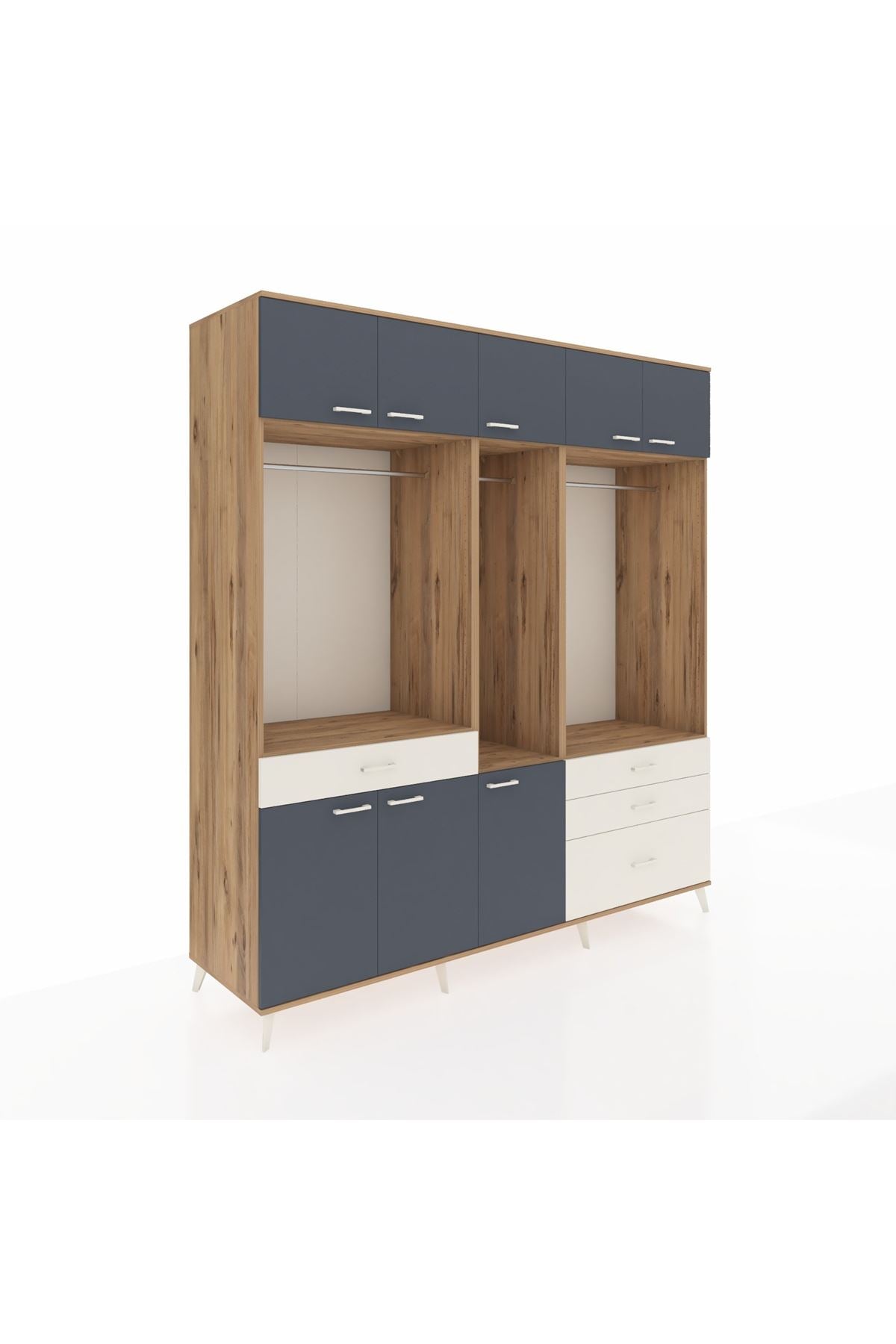 Kronos Dolap 8 Raflı 4 Çekmeceli 3 Askılı 220x59x243 Çam-Antrasit/Aytaşı