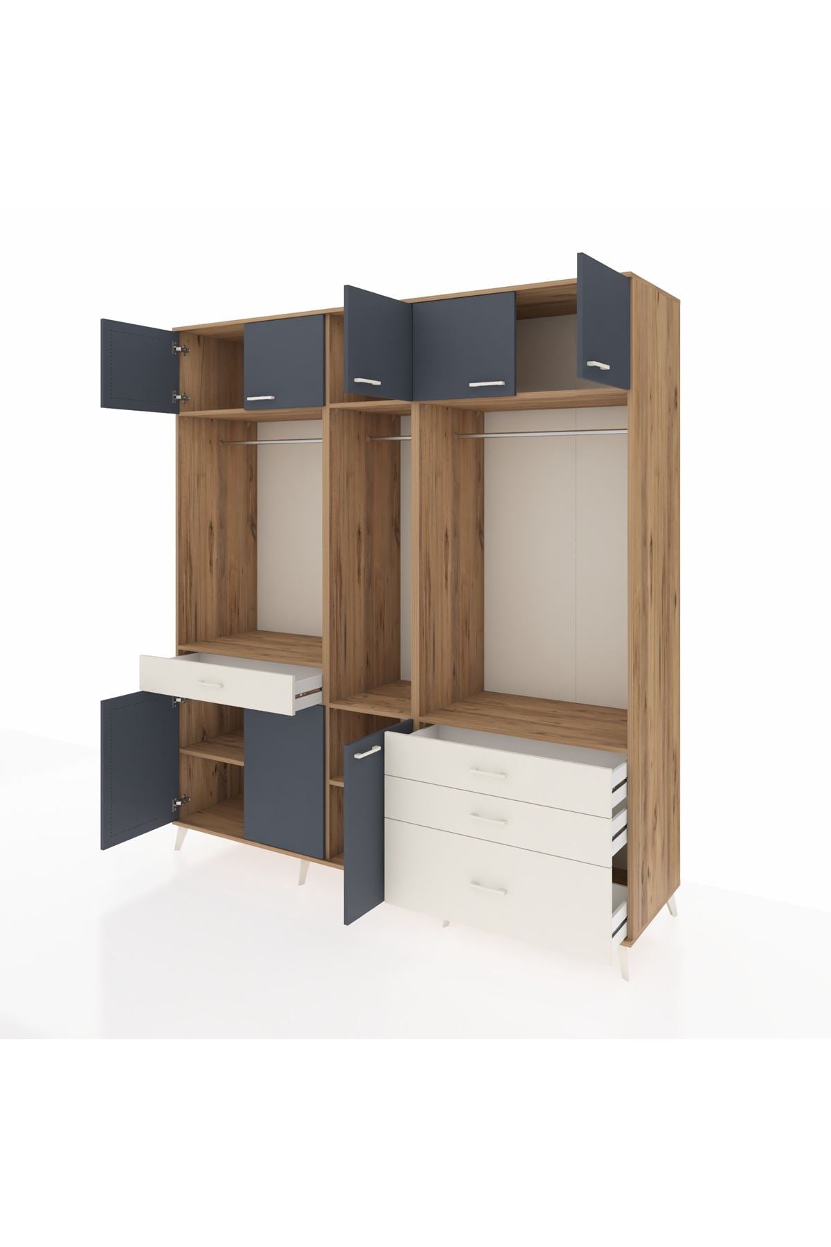 Kronos Dolap 8 Raflı 4 Çekmeceli 3 Askılı 220x59x243 Çam-Antrasit/Aytaşı