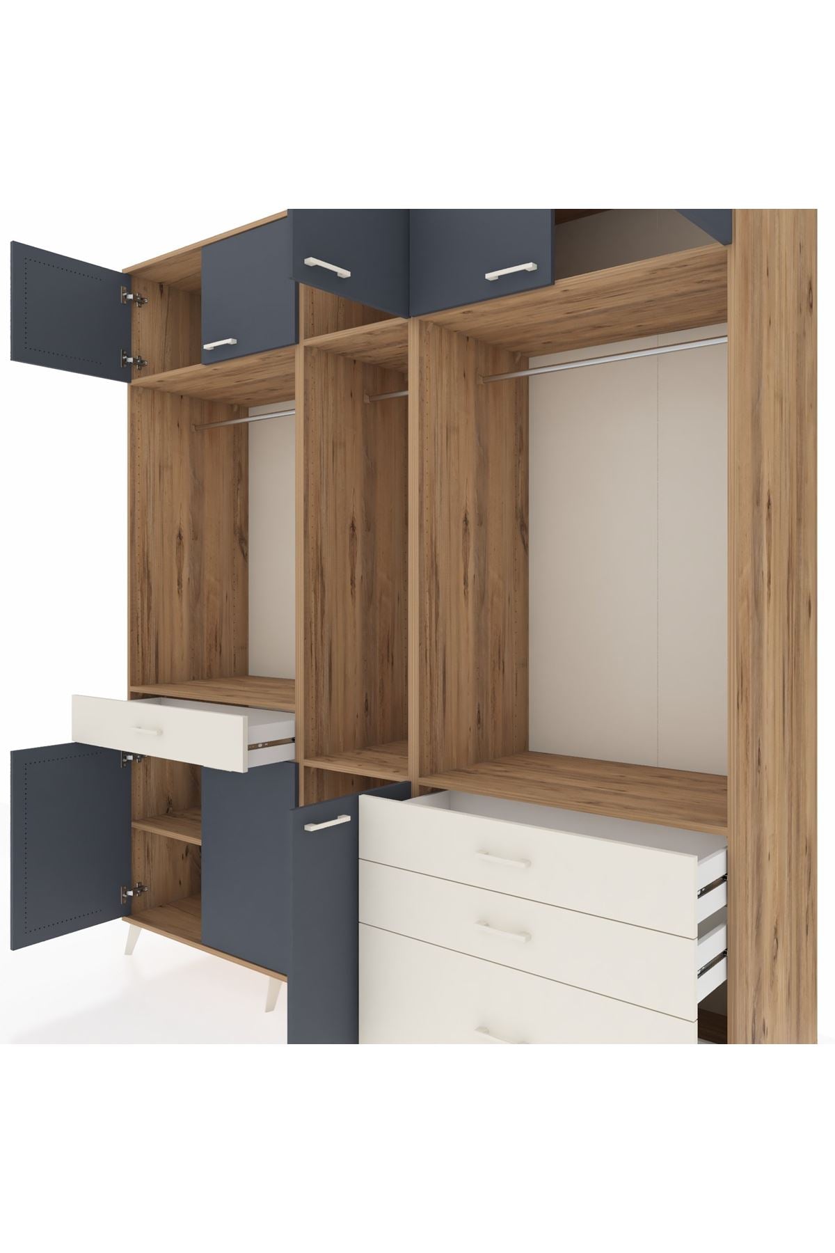 Kronos Dolap 8 Raflı 4 Çekmeceli 3 Askılı 220x59x243 Çam-Antrasit/Aytaşı