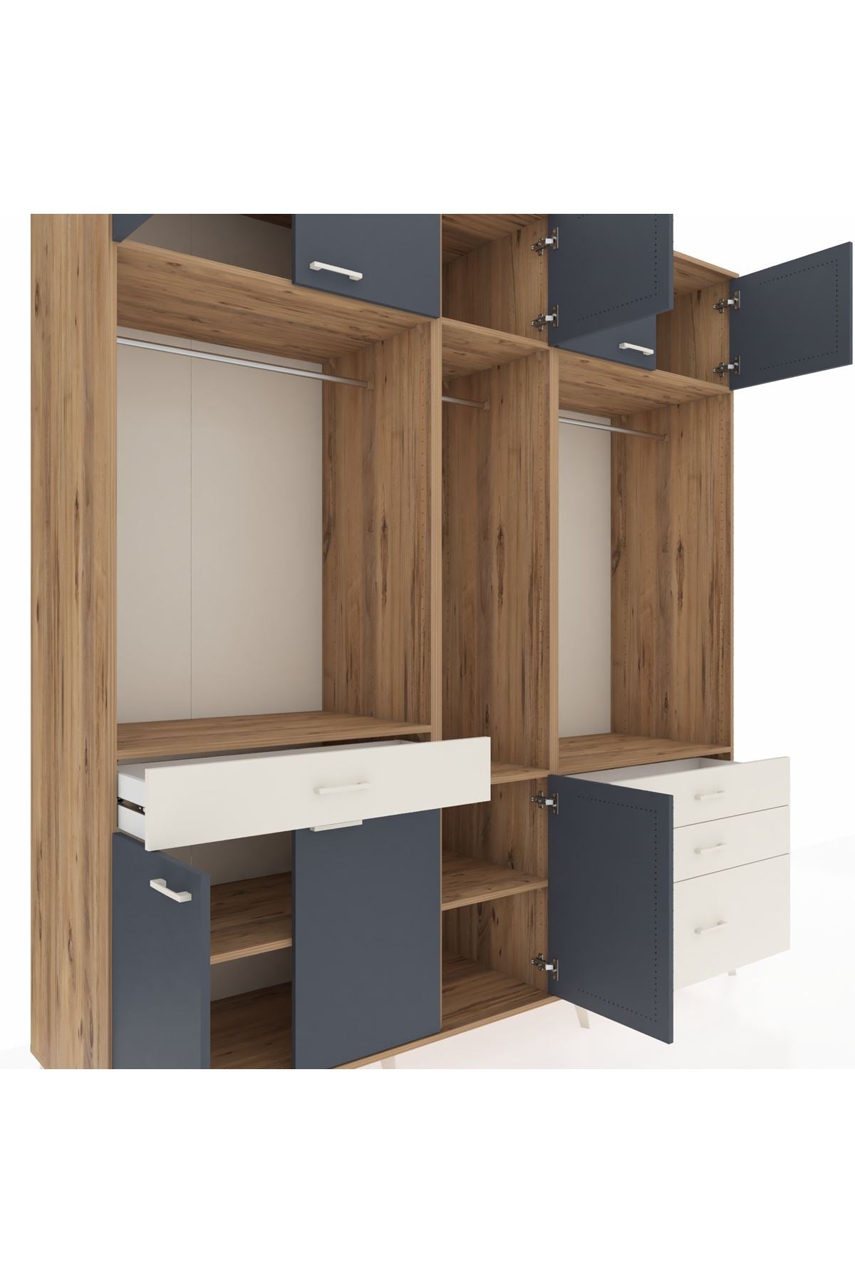 Kronos Dolap 8 Raflı 4 Çekmeceli 3 Askılı 220x59x243 Çam-Antrasit/Aytaşı