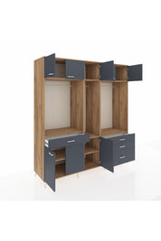 Kronos Dolap 8 Raflı 4 Çekmeceli 3 Askılı 220x59x243 Çam-Antrasit/Antrasit