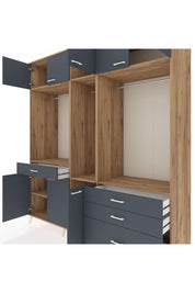 Kronos Dolap 8 Raflı 4 Çekmeceli 3 Askılı 220x59x243 Çam-Antrasit/Antrasit