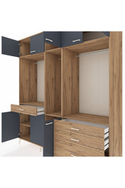 Kronos Dolap 8 Raflı 4 Çekmeceli 3 Askılı 220x59x243 Çam-Antrasit/Çam