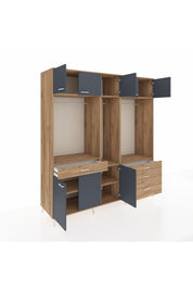 Kronos Dolap 8 Raflı 4 Çekmeceli 3 Askılı 220x59x243 Çam-Antrasit/Çam