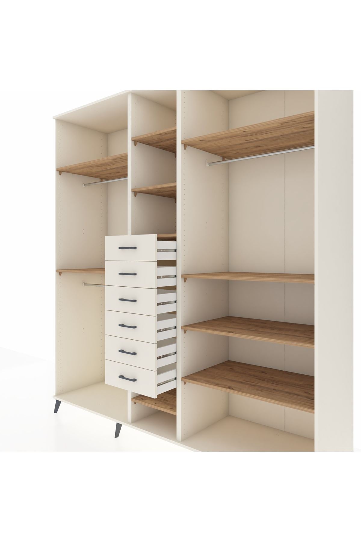 Kronos Dolap 10 Raflı 6 Çekmeceli 3 Askılı 220x59x243 Aytaşı-Çam/Aytaşı