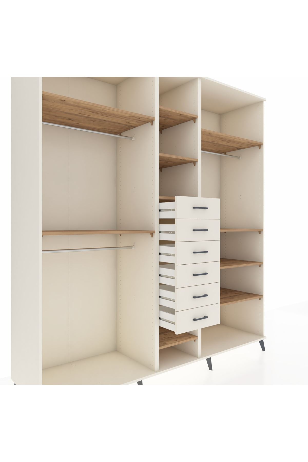 Kronos Dolap 10 Raflı 6 Çekmeceli 3 Askılı 220x59x243 Aytaşı-Çam/Aytaşı