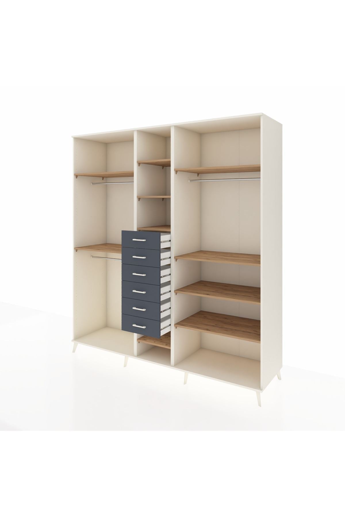 Kronos Dolap 10 Raflı 6 Çekmeceli 3 Askılı 220x59x243 Aytaşı-Çam/Antrasit