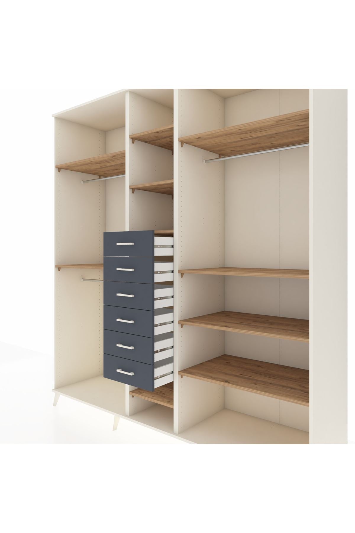 Kronos Dolap 10 Raflı 6 Çekmeceli 3 Askılı 220x59x243 Aytaşı-Çam/Antrasit