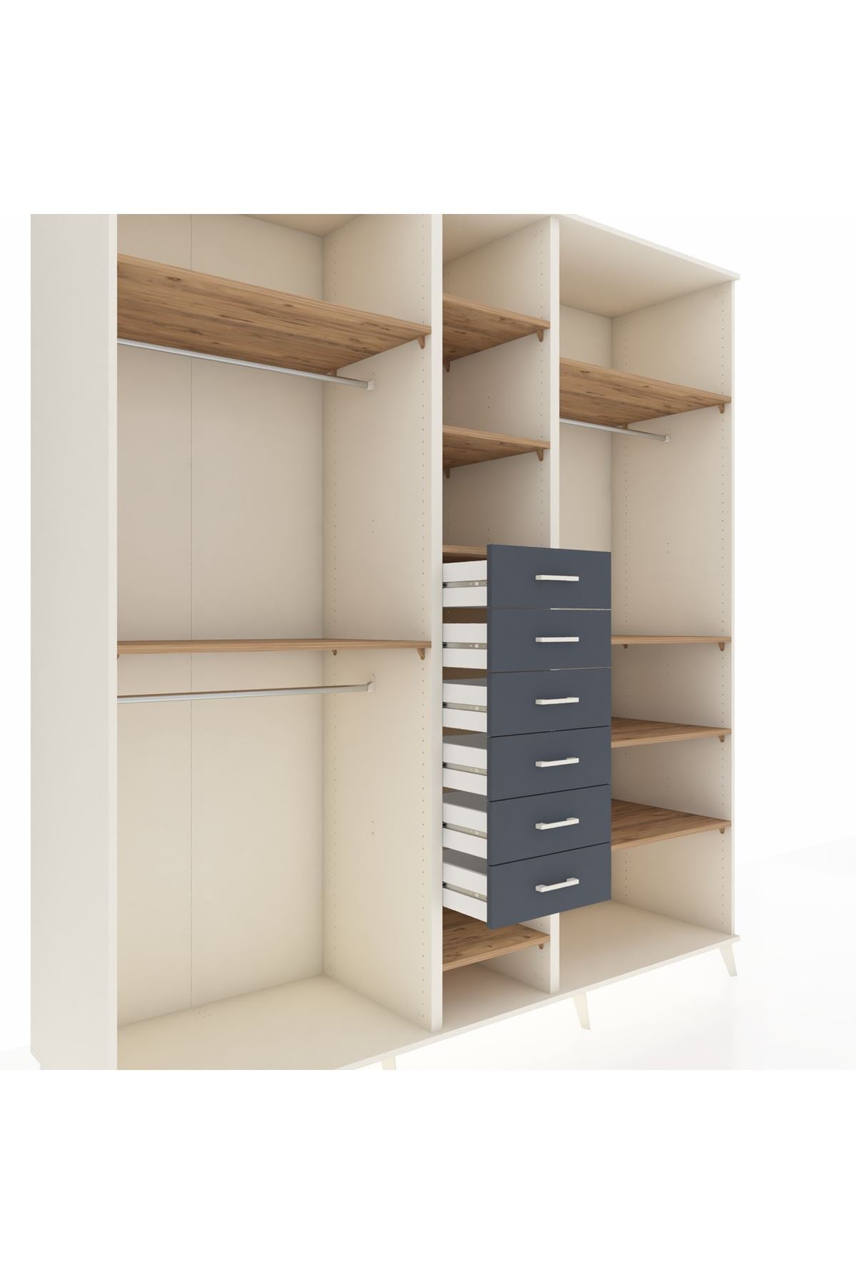 Kronos Dolap 10 Raflı 6 Çekmeceli 3 Askılı 220x59x243 Aytaşı-Çam/Antrasit