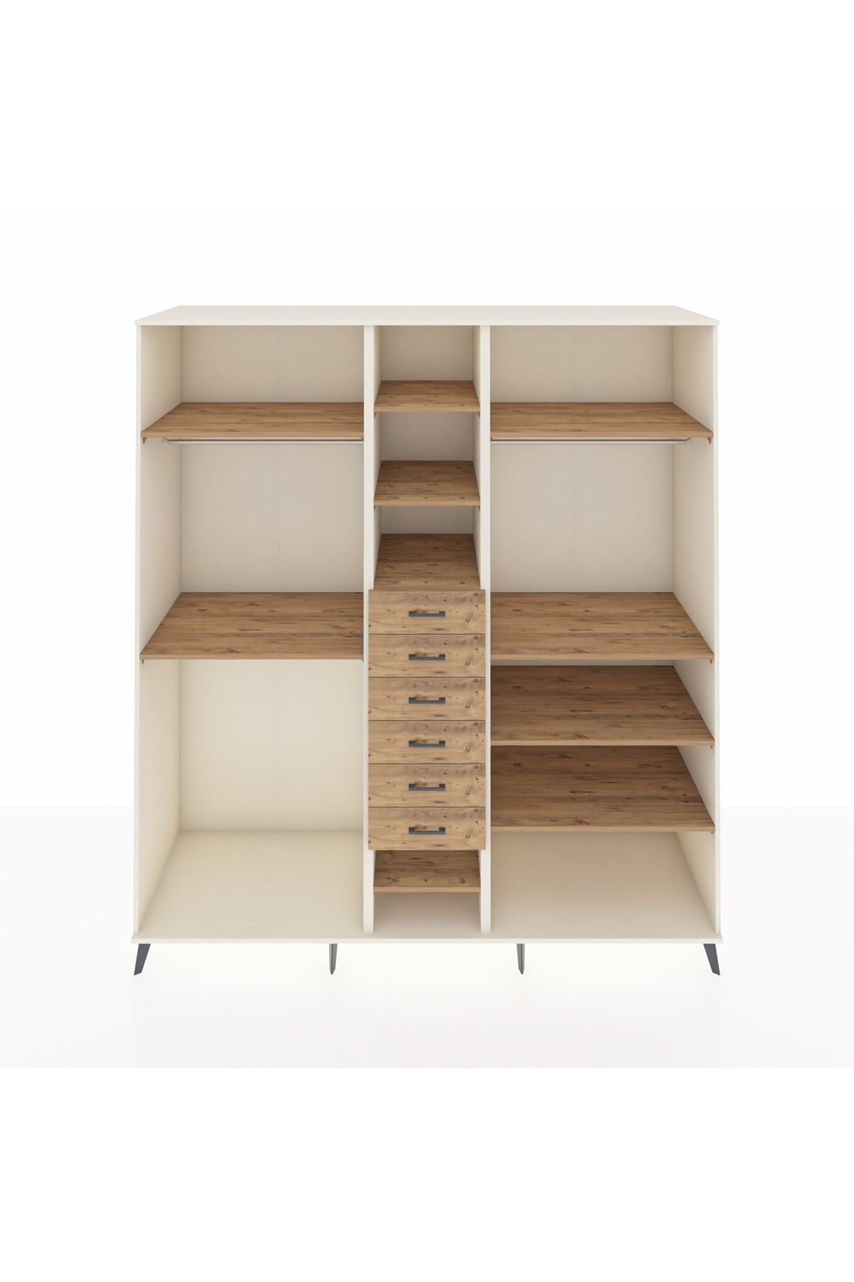 Kronos Dolap 10 Raflı 6 Çekmeceli 3 Askılı 220x59x243 Aytaşı-Çam/Çam