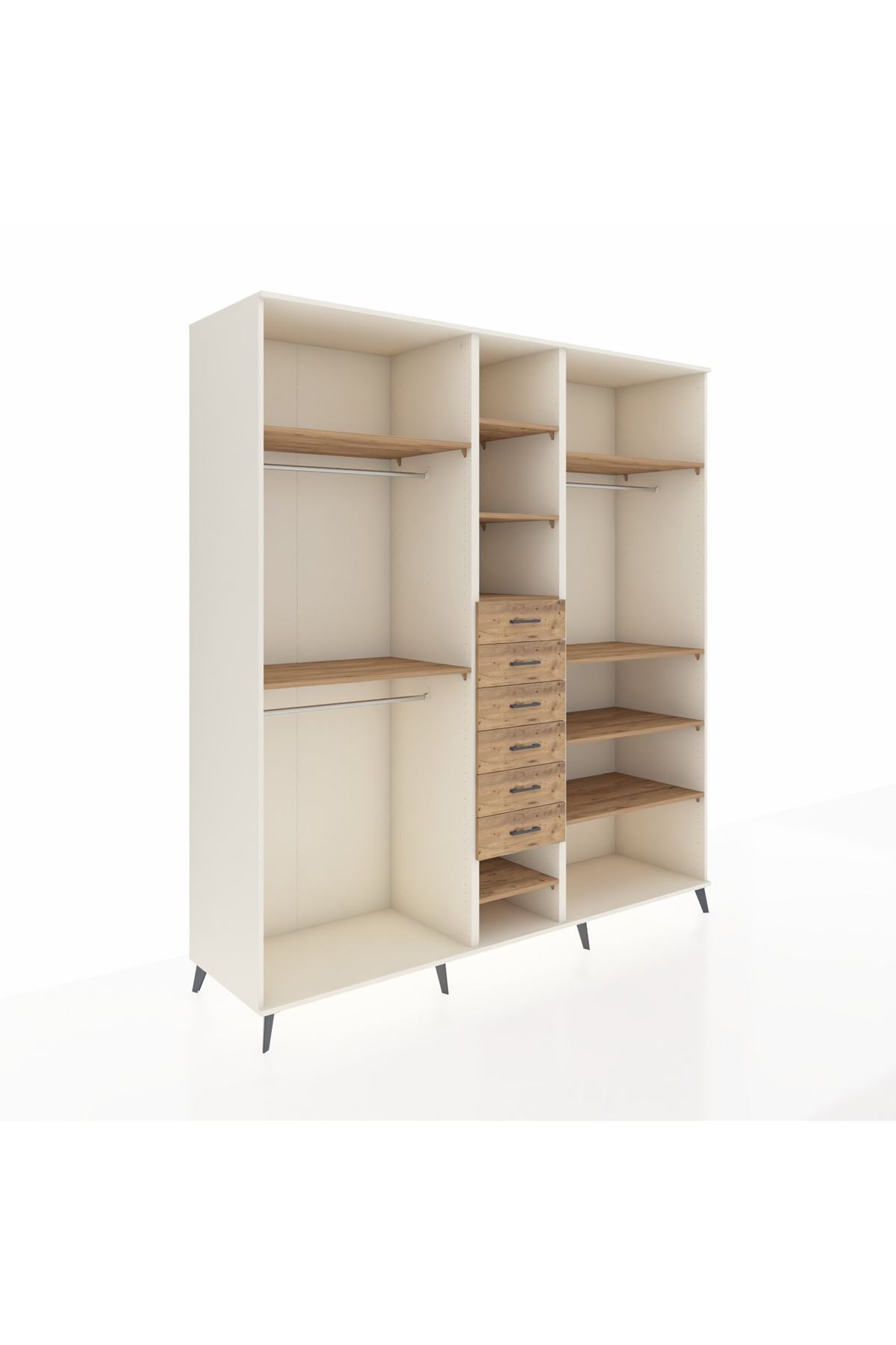 Kronos Dolap 10 Raflı 6 Çekmeceli 3 Askılı 220x59x243 Aytaşı-Çam/Çam