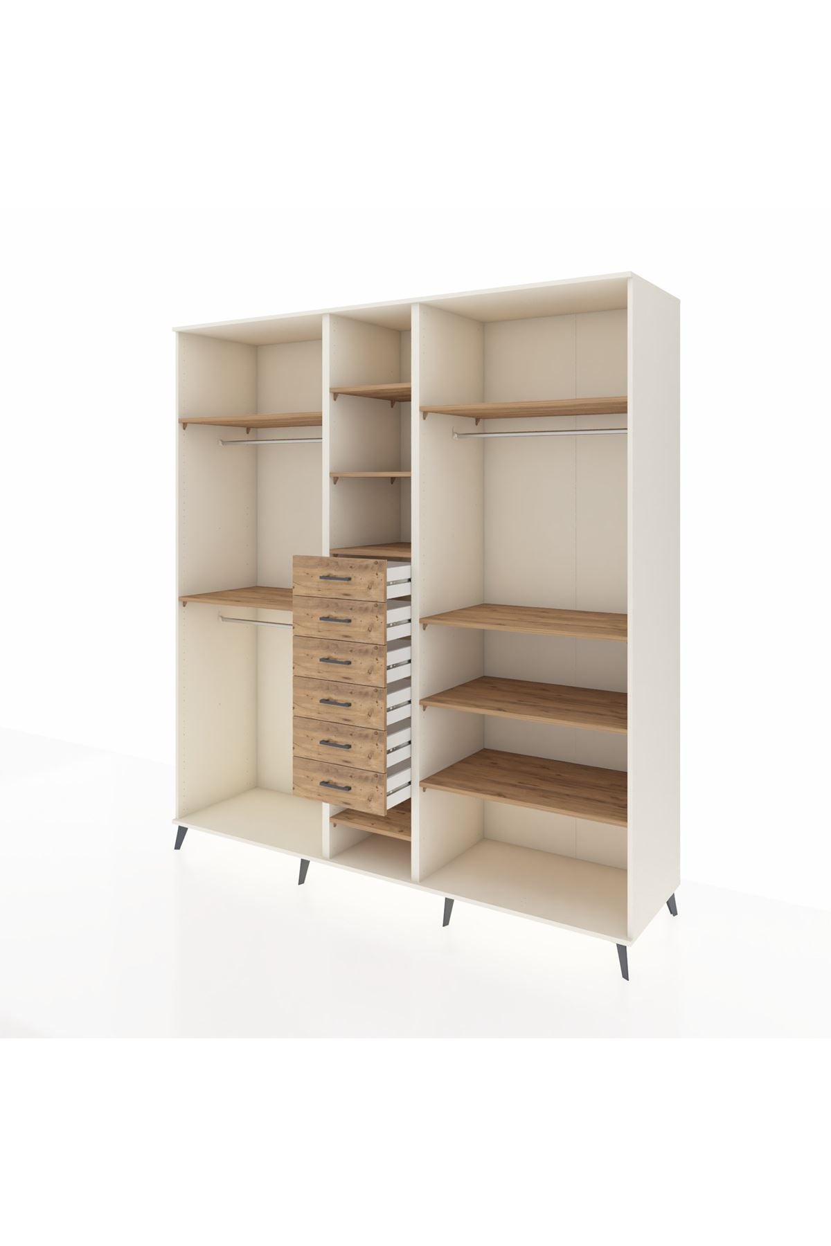 Kronos Dolap 10 Raflı 6 Çekmeceli 3 Askılı 220x59x243 Aytaşı-Çam/Çam