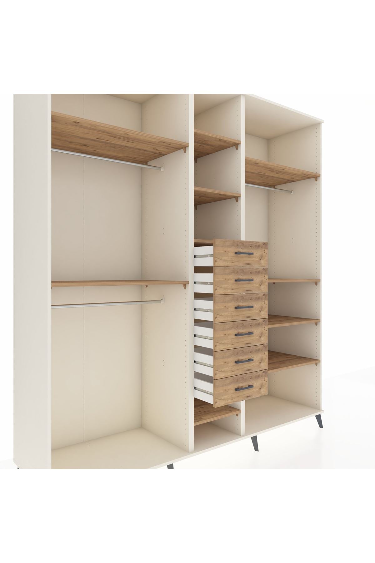 Kronos Dolap 10 Raflı 6 Çekmeceli 3 Askılı 220x59x243 Aytaşı-Çam/Çam