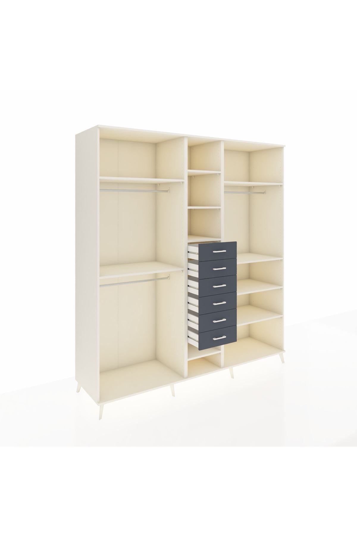 Kronos Dolap 10 Raflı 6 Çekmeceli 3 Askılı 220x59x243 Aytaşı-Aytaşı/Antrasit