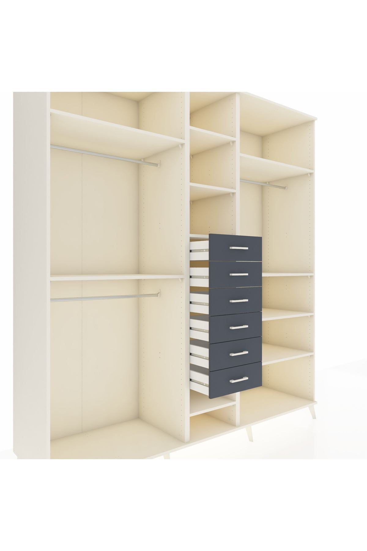 Kronos Dolap 10 Raflı 6 Çekmeceli 3 Askılı 220x59x243 Aytaşı-Aytaşı/Antrasit