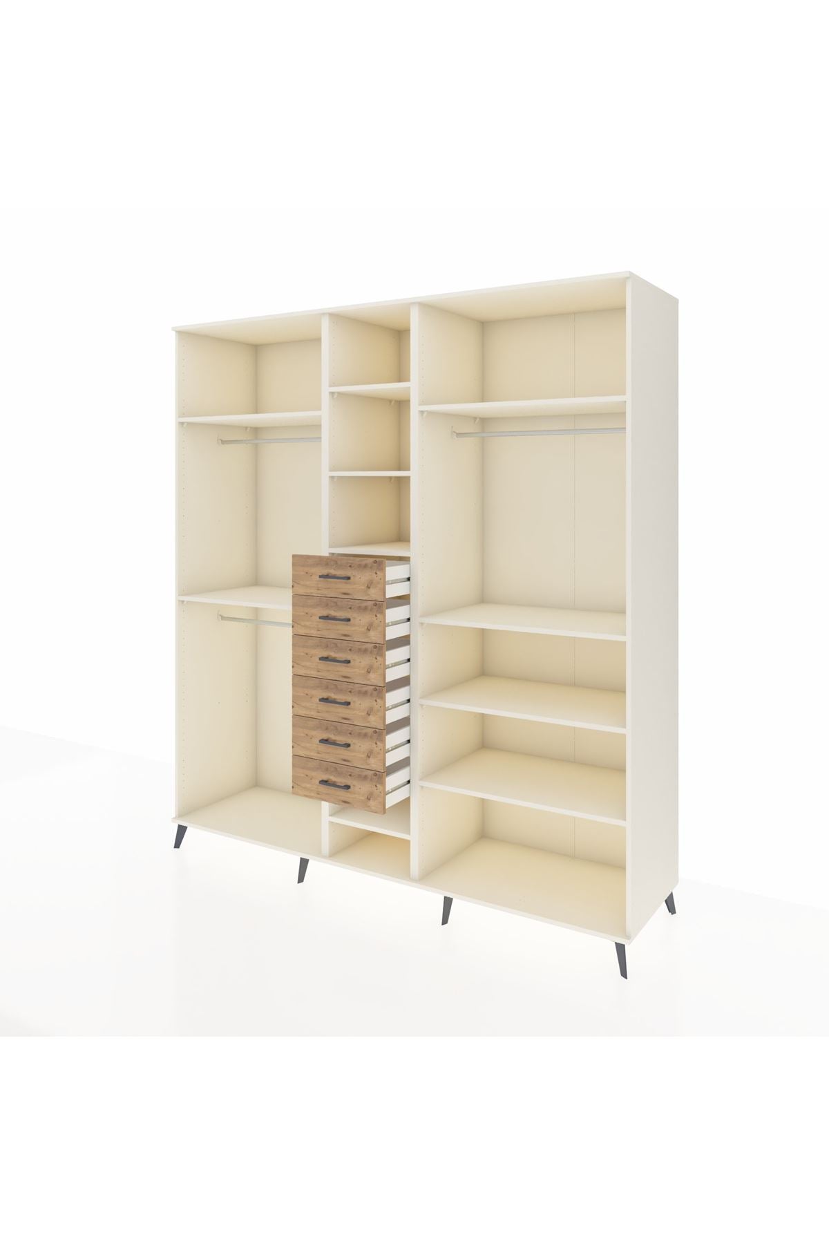 Kronos Dolap 10 Raflı 6 Çekmeceli 3 Askılı 220x59x243 Aytaşı-Aytaşı/Çam