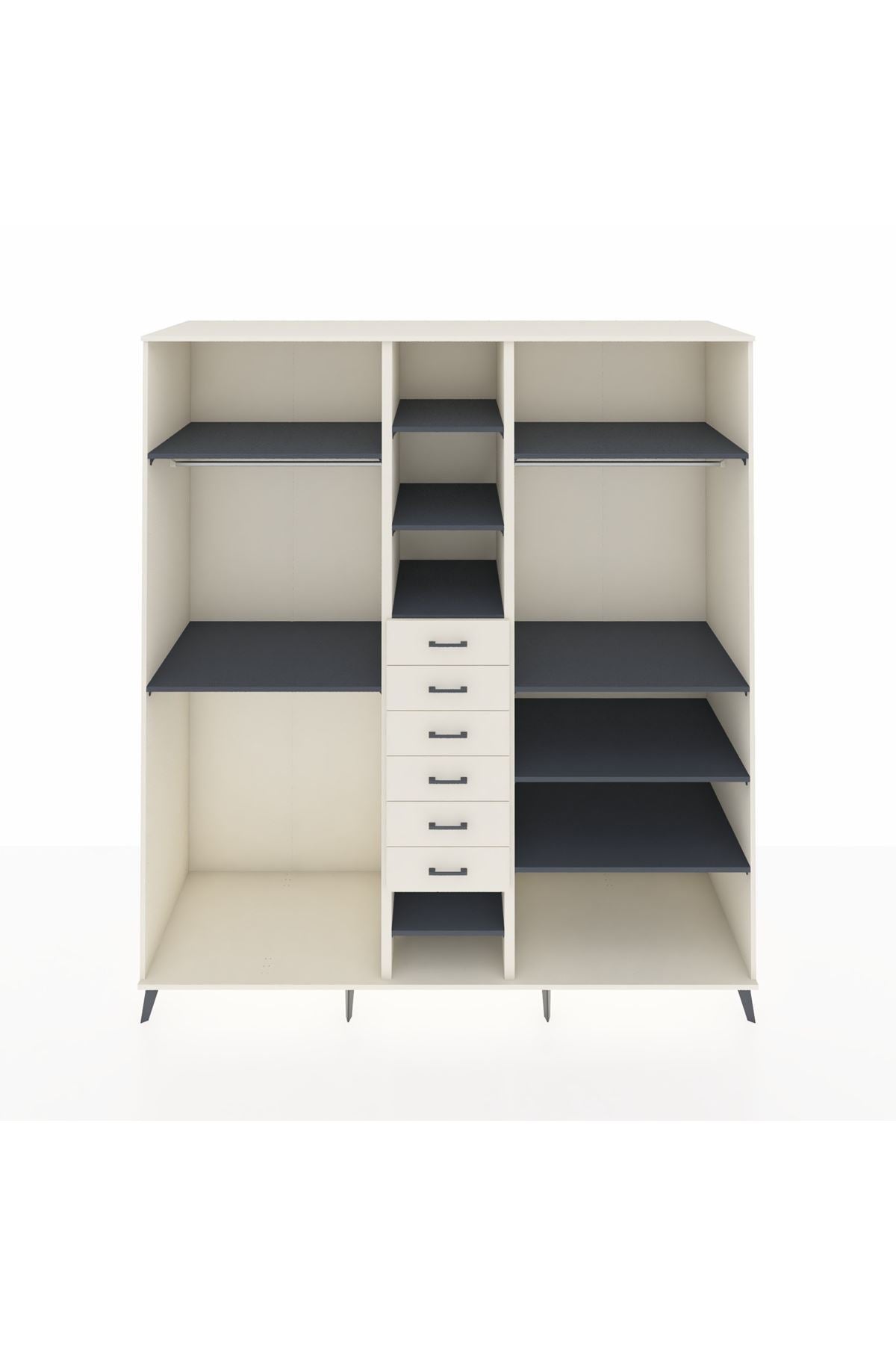 Kronos Dolap 10 Raflı 6 Çekmeceli 3 Askılı 220x59x243 Aytaşı-Antrasit/Aytaşı