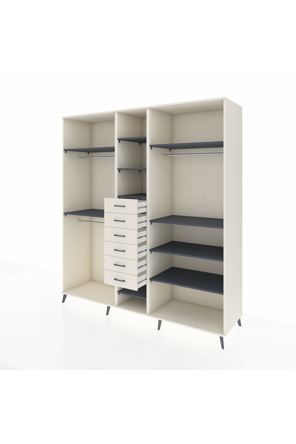 Kronos Dolap 10 Raflı 6 Çekmeceli 3 Askılı 220x59x243 Aytaşı-Antrasit/Aytaşı