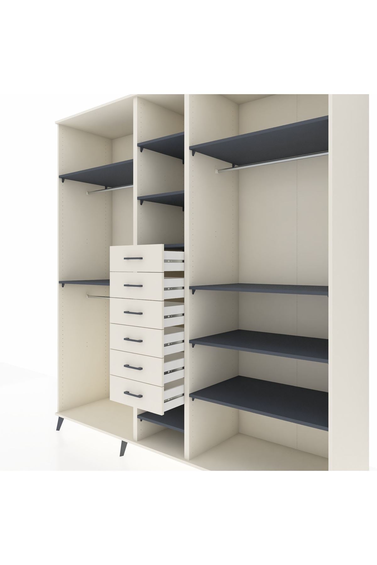 Kronos Dolap 10 Raflı 6 Çekmeceli 3 Askılı 220x59x243 Aytaşı-Antrasit/Aytaşı