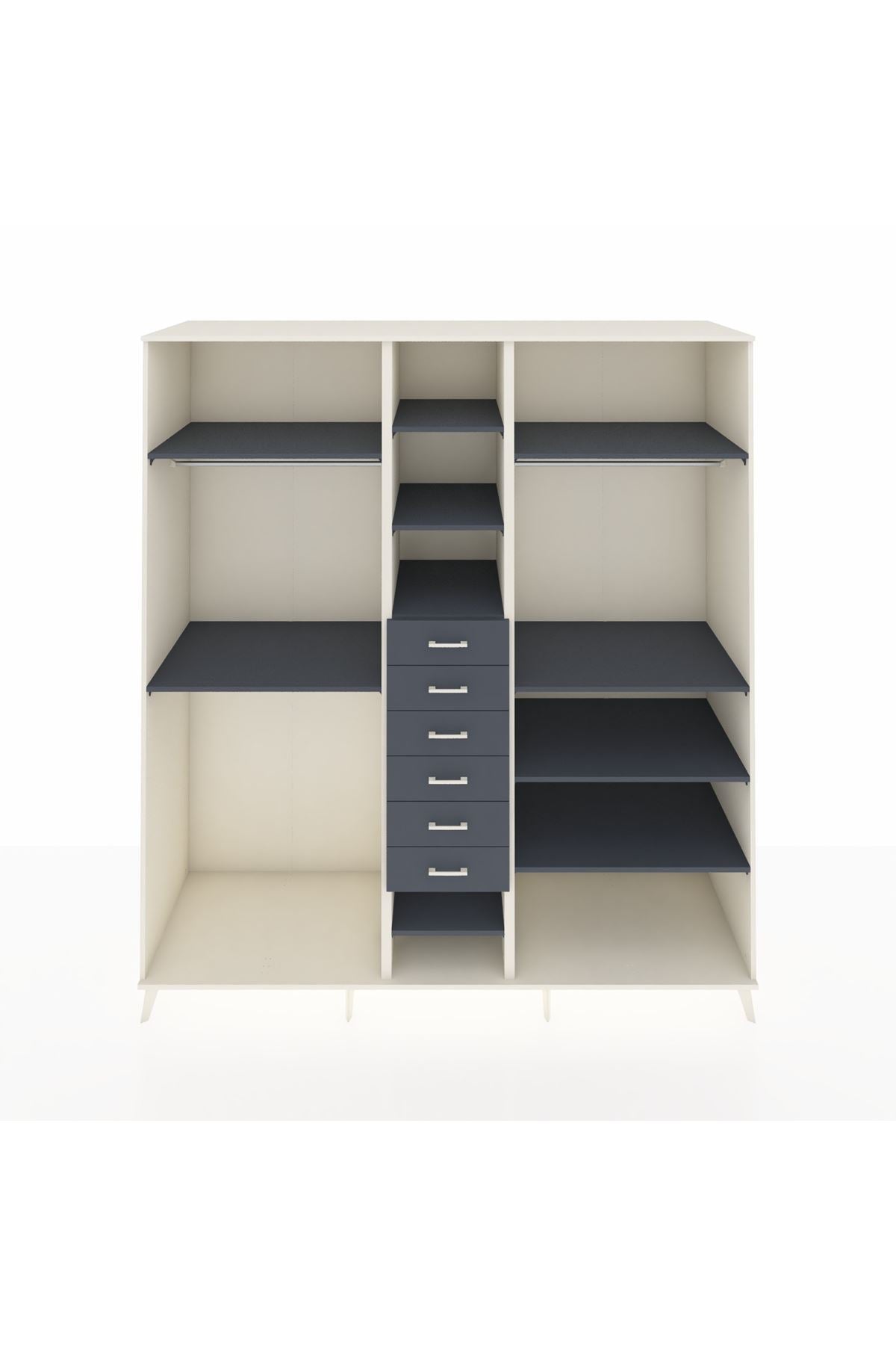 Kronos Dolap 10 Raflı 6 Çekmeceli 3 Askılı 220x59x243 Aytaşı-Antrasit/Antrasit