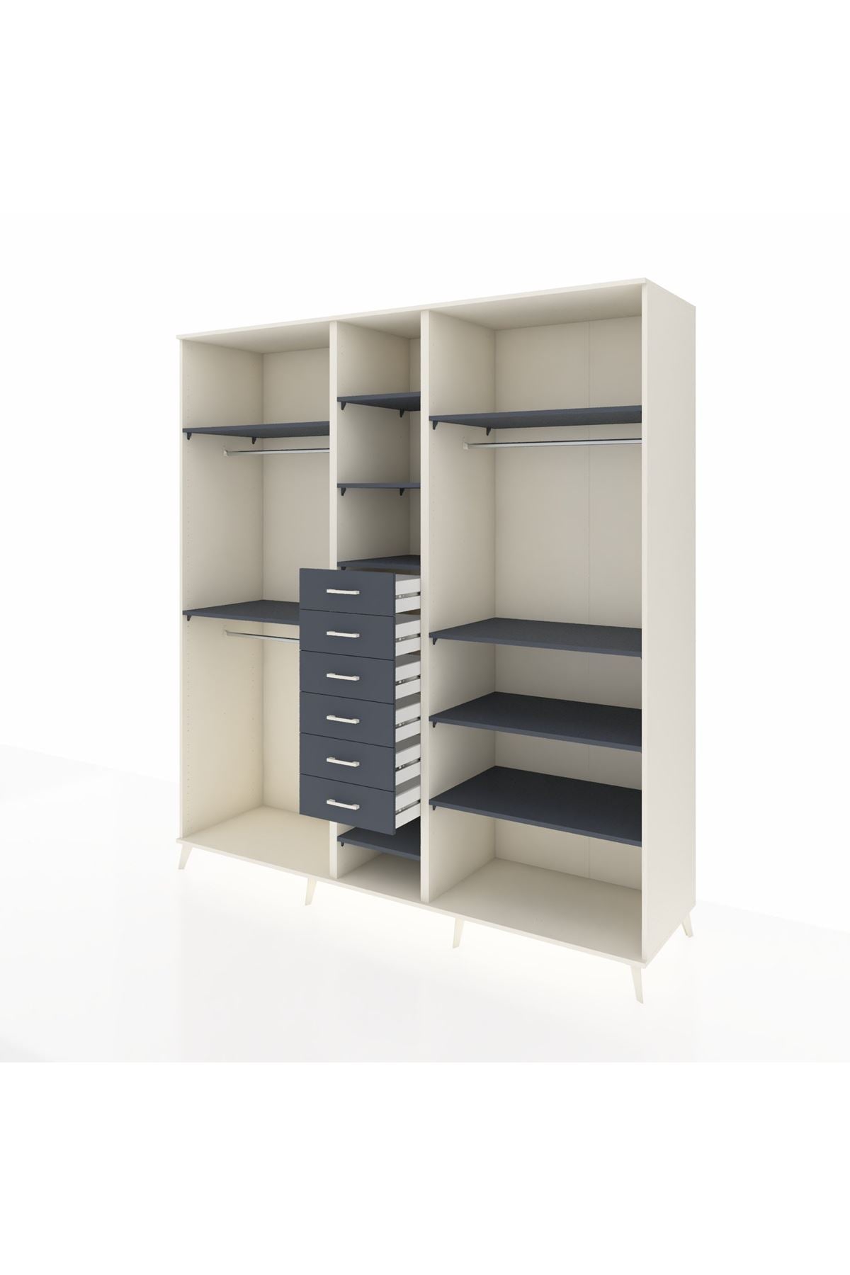 Kronos Dolap 10 Raflı 6 Çekmeceli 3 Askılı 220x59x243 Aytaşı-Antrasit/Antrasit