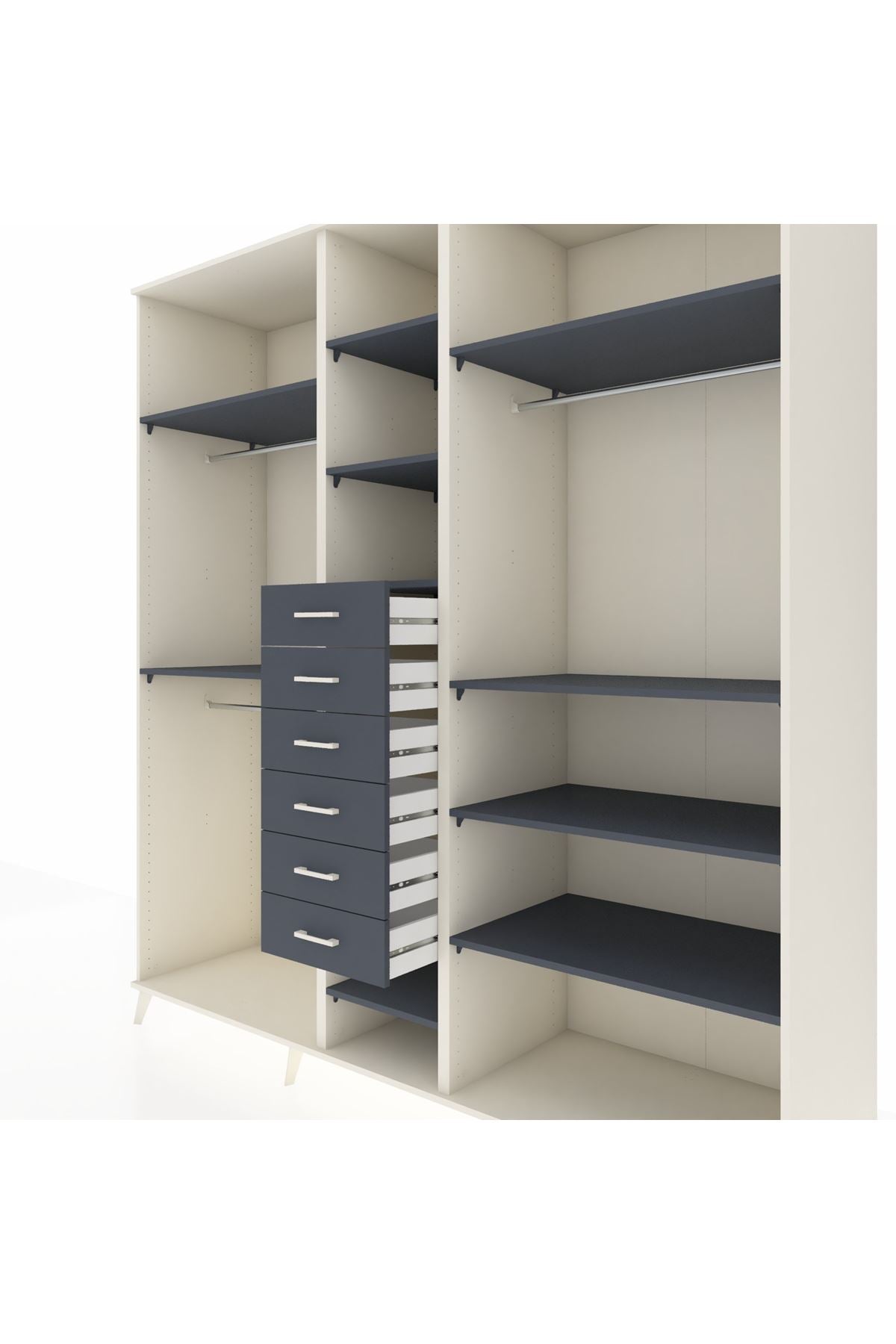 Kronos Dolap 10 Raflı 6 Çekmeceli 3 Askılı 220x59x243 Aytaşı-Antrasit/Antrasit