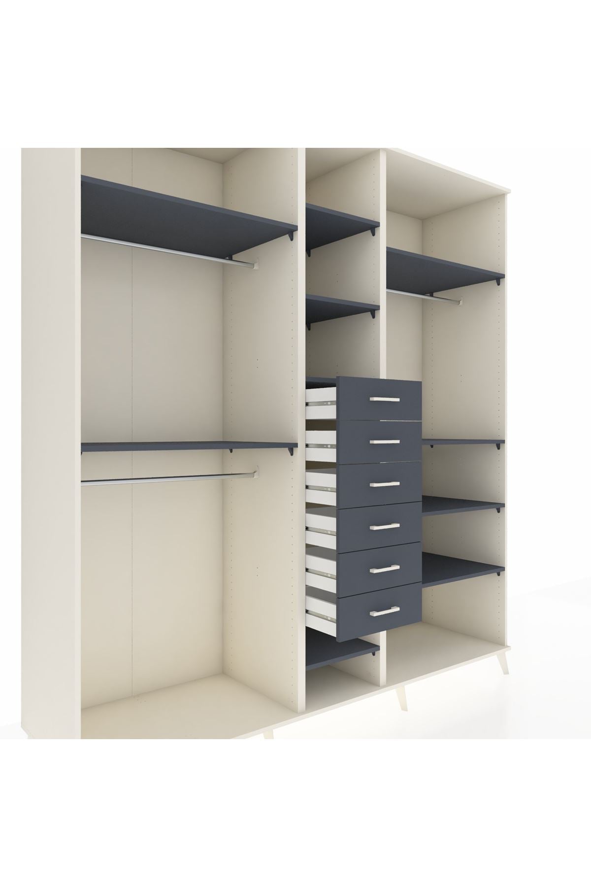 Kronos Dolap 10 Raflı 6 Çekmeceli 3 Askılı 220x59x243 Aytaşı-Antrasit/Antrasit