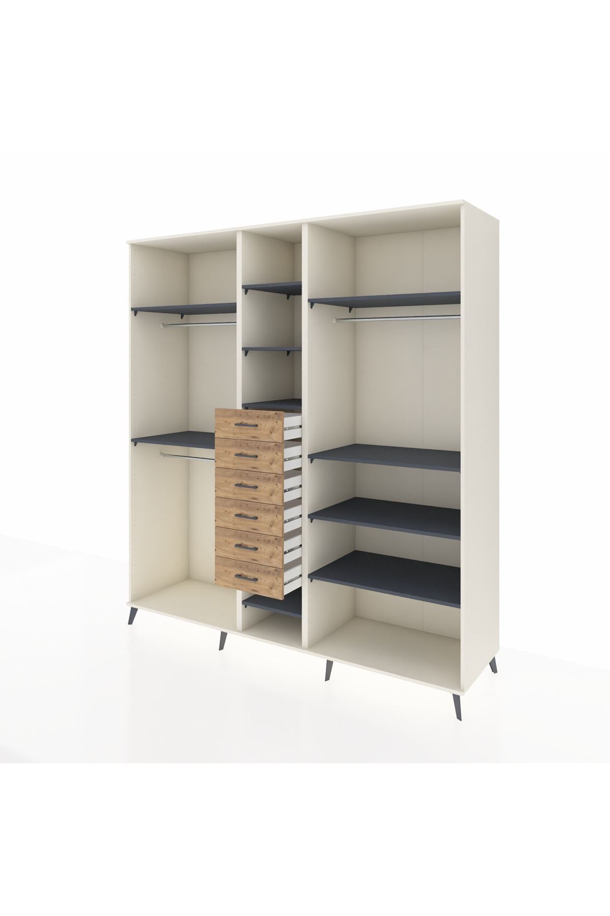 Kronos Dolap 10 Raflı 6 Çekmeceli 3 Askılı 220x59x243 Aytaşı-Antrasit/Çam