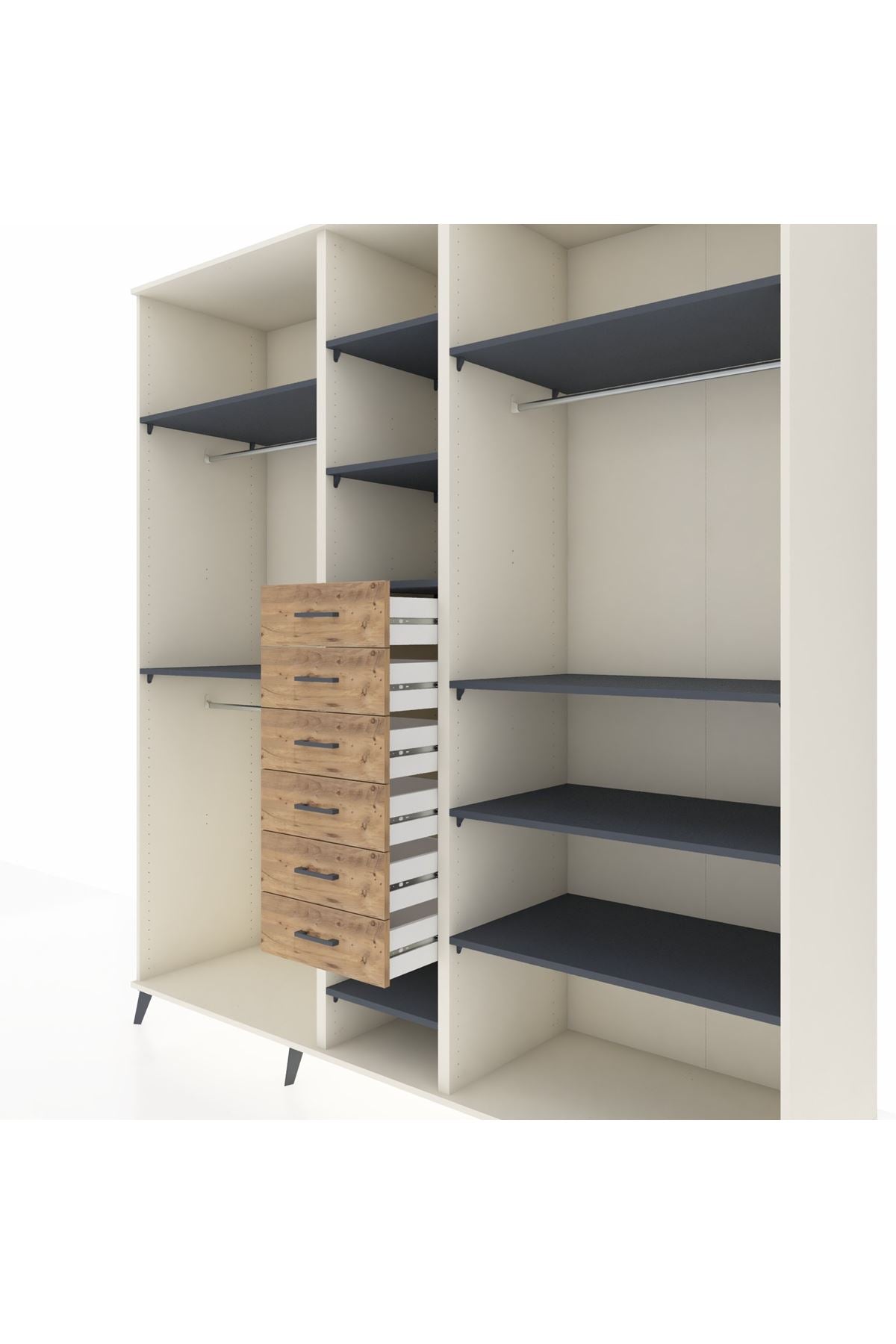 Kronos Dolap 10 Raflı 6 Çekmeceli 3 Askılı 220x59x243 Aytaşı-Antrasit/Çam