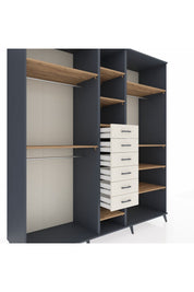 Kronos Dolap 10 Raflı 6 Çekmeceli 3 Askılı 220x59x243 Antrasit-Çam/Aytaşı
