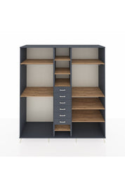 Kronos Dolap 10 Raflı 6 Çekmeceli 3 Askılı 220x59x243 Antrasit-Çam/Antrasit