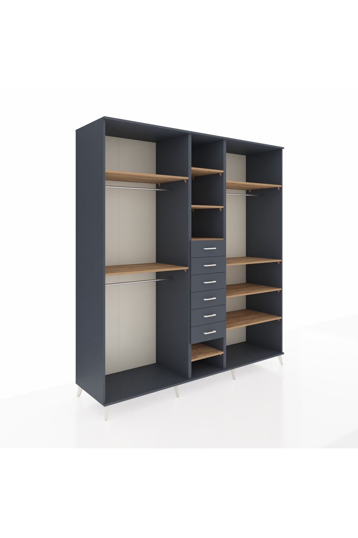 Kronos Dolap 10 Raflı 6 Çekmeceli 3 Askılı 220x59x243 Antrasit-Çam/Antrasit