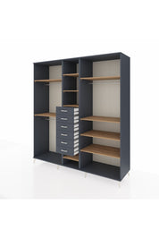 Kronos Dolap 10 Raflı 6 Çekmeceli 3 Askılı 220x59x243 Antrasit-Çam/Antrasit