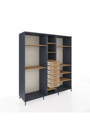 Kronos Dolap 10 Raflı 6 Çekmeceli 3 Askılı 220x59x243 Antrasit-Çam/Çam
