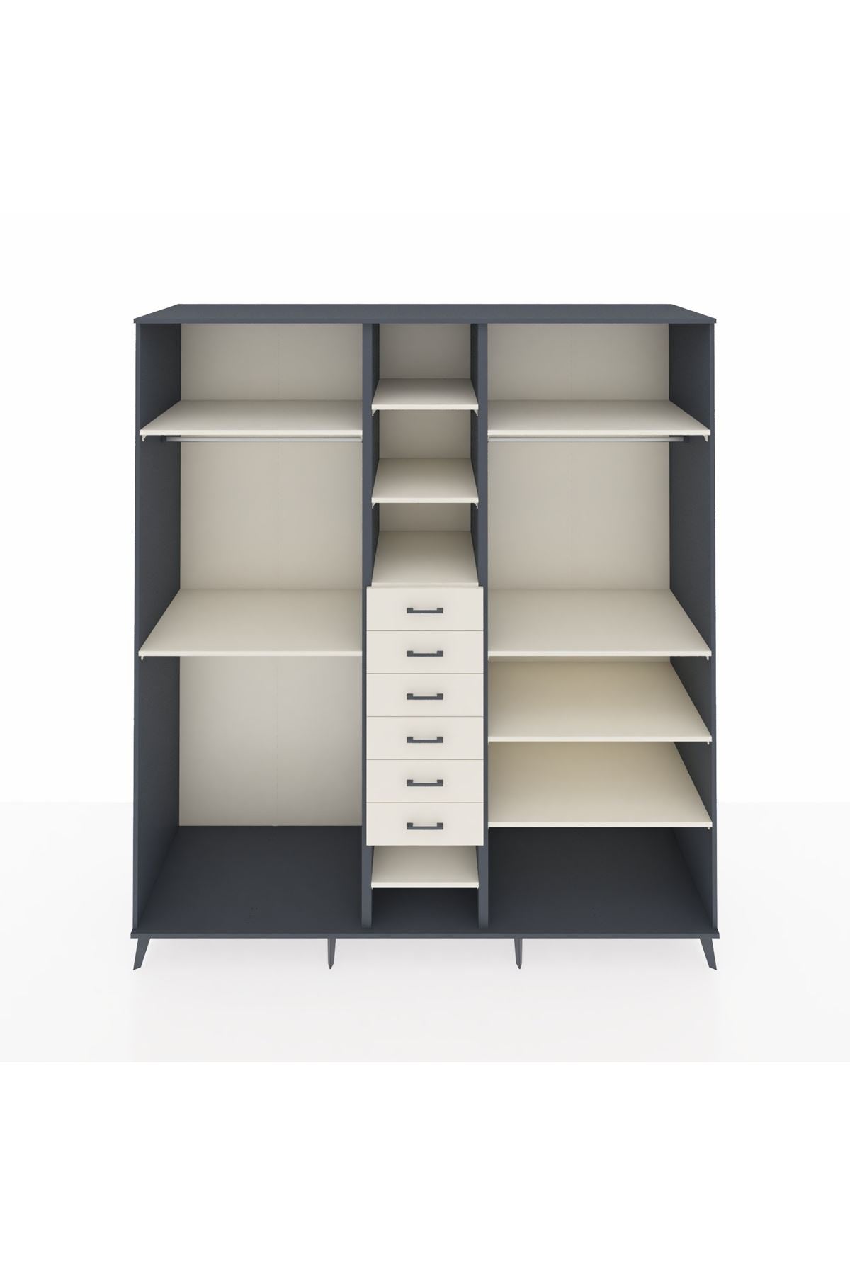 Kronos Dolap 10 Raflı 6 Çekmeceli 3 Askılı 220x59x243 Antrasit-Aytaşı/Aytaşı