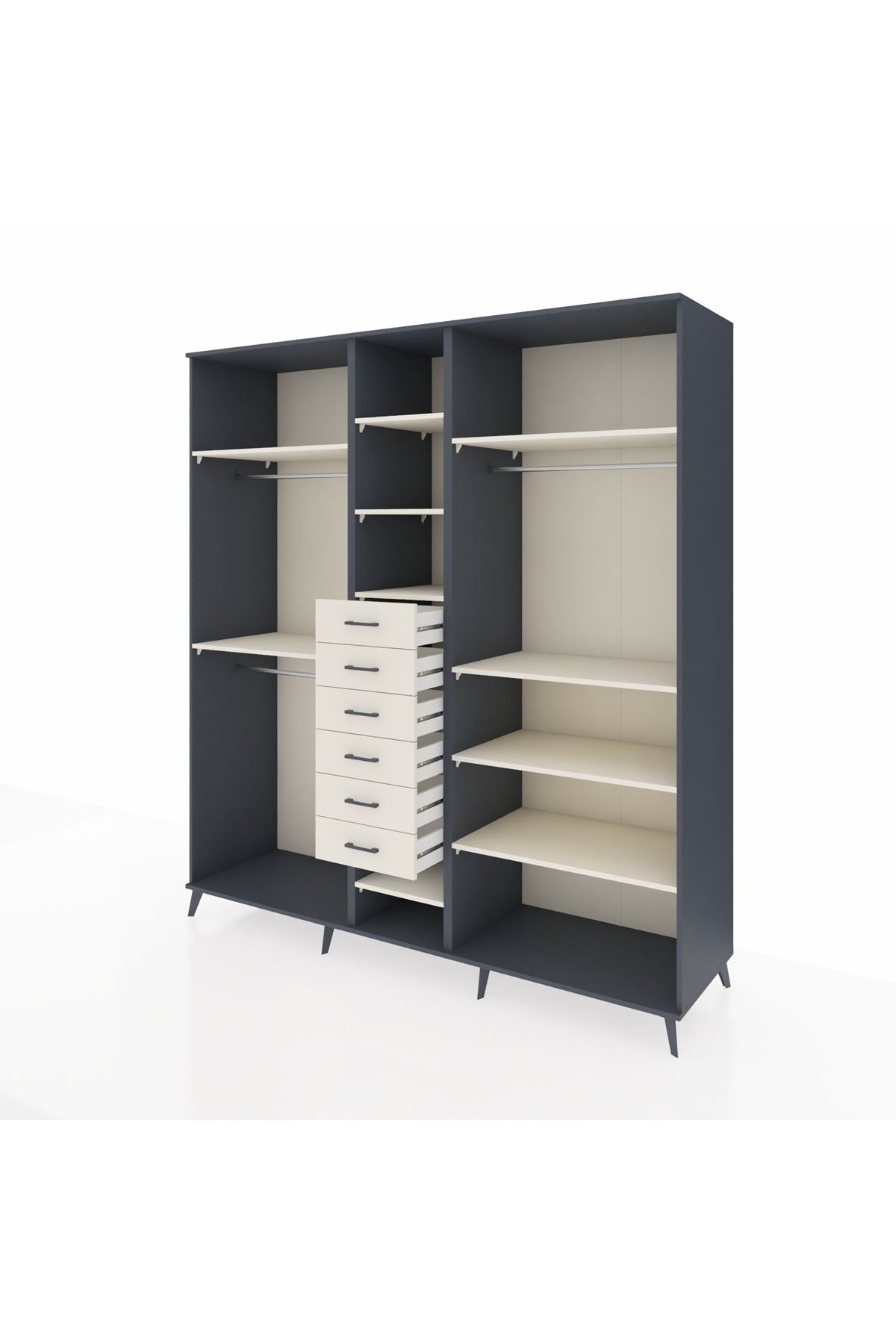 Kronos Dolap 10 Raflı 6 Çekmeceli 3 Askılı 220x59x243 Antrasit-Aytaşı/Aytaşı