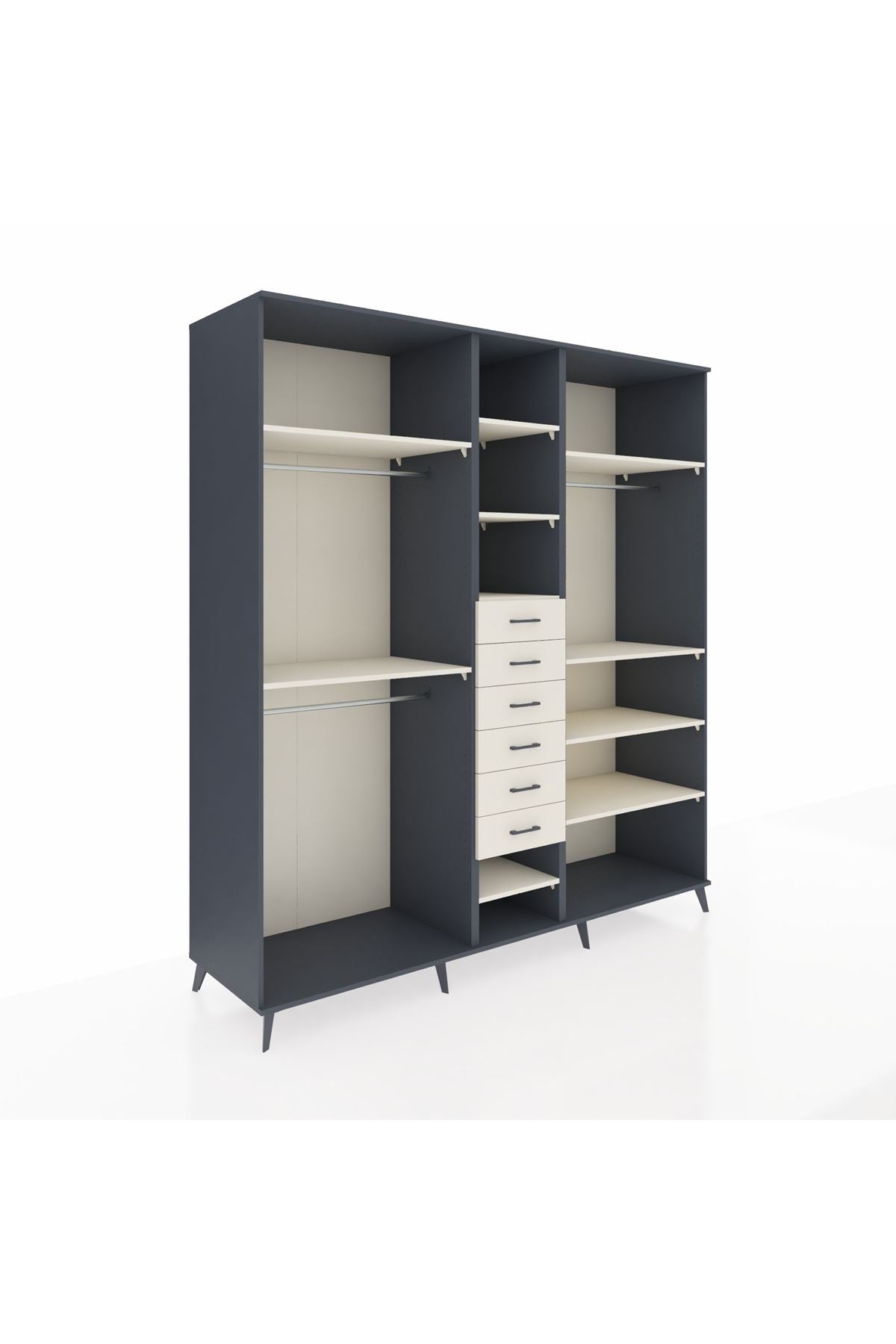 Kronos Dolap 10 Raflı 6 Çekmeceli 3 Askılı 220x59x243 Antrasit-Aytaşı/Aytaşı